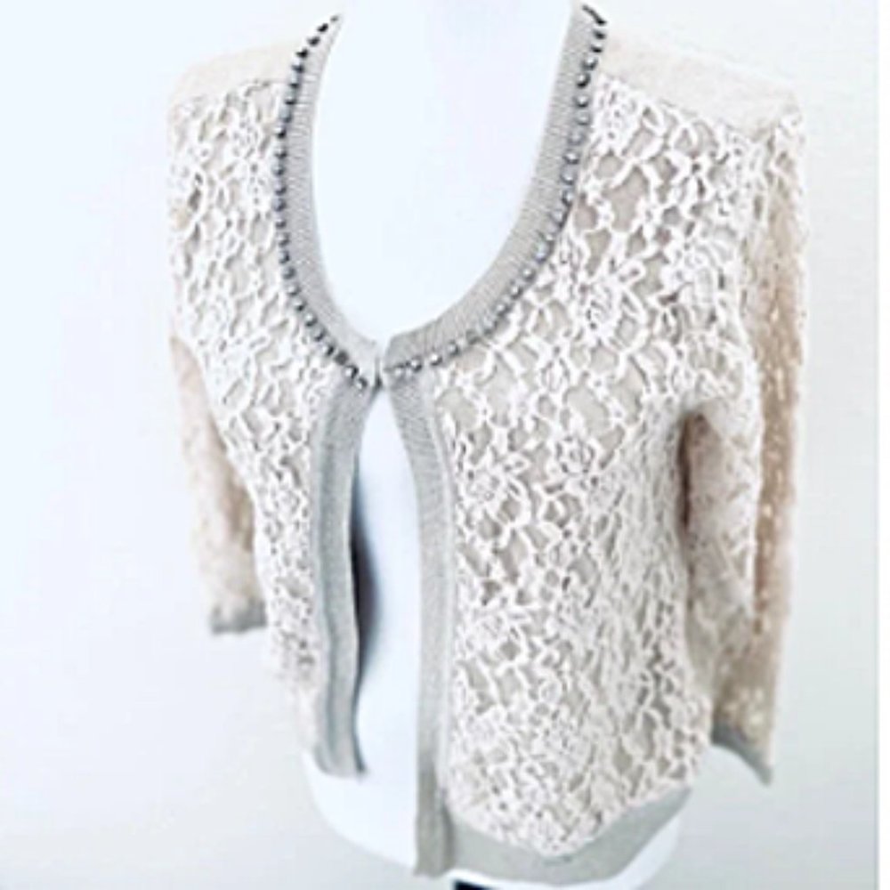 Willi Smith Lace Cardigan w Jewel Neckline size M